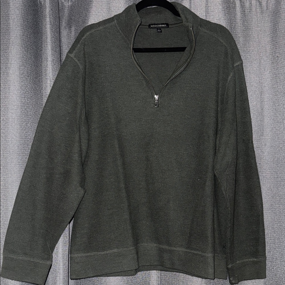 Banana Republic Men's Merino Quarter Zip Sweater Dark Olive Green